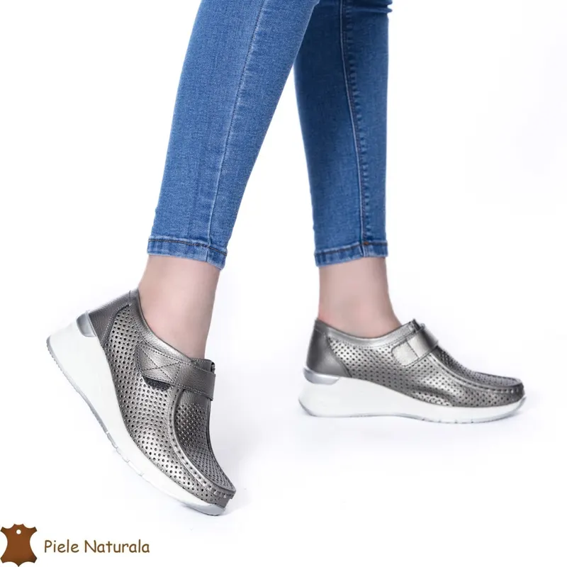 Pantofi perforați Pewter din Piele naturală CRL0115