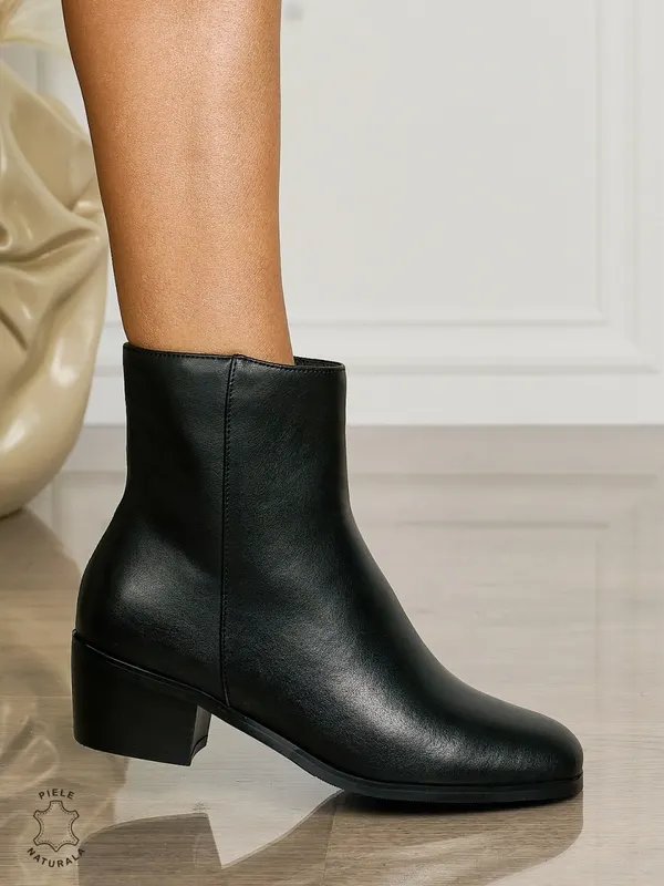 Botine DAMA din PIELE NATURALA CU TOC GROS CRL1506 Negru