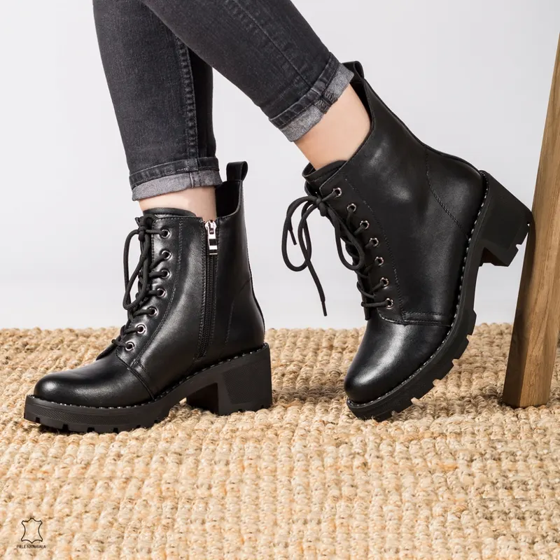 GHETE DAMA Inalta din PIELE Naturala CRL0624 NEGRU
