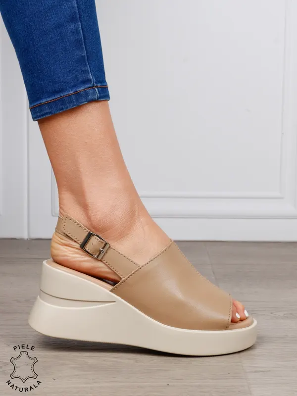 SANDALE DAMA DIN PIELE NATURALA CU VARF DECUPAT CRL1642 KHAKI