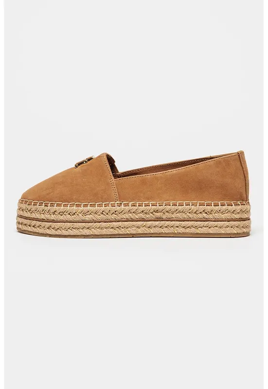 Espadrile din piele intoarsa cu talpa flatform - Maro scortisoara