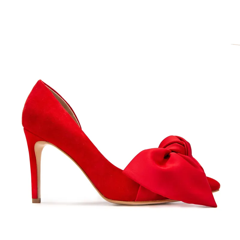 Pantofi Samantha cu Funda, Piele Intoarsa, Rosii