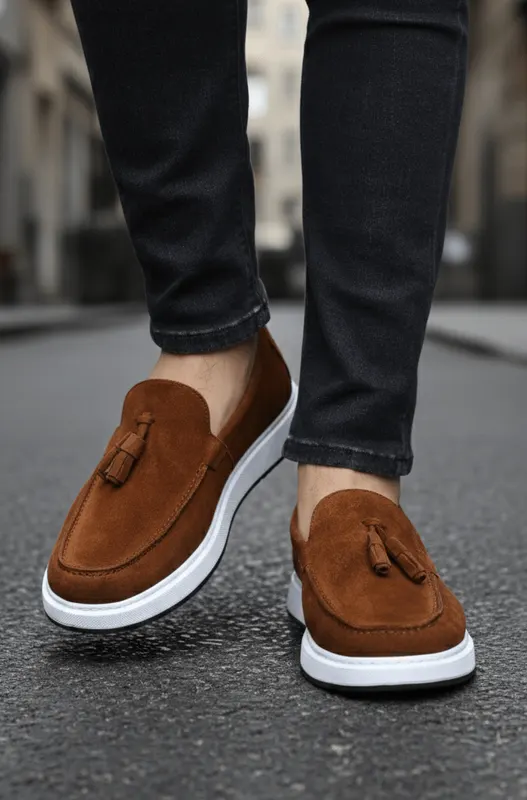 Pantofi gen Mocasini din Piele Intoarsa Maro - RON CAMEL