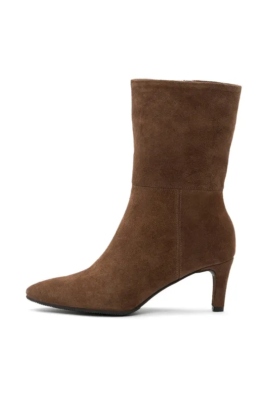 Botine din piele intoarsa cu fermoar Kaya - Maro