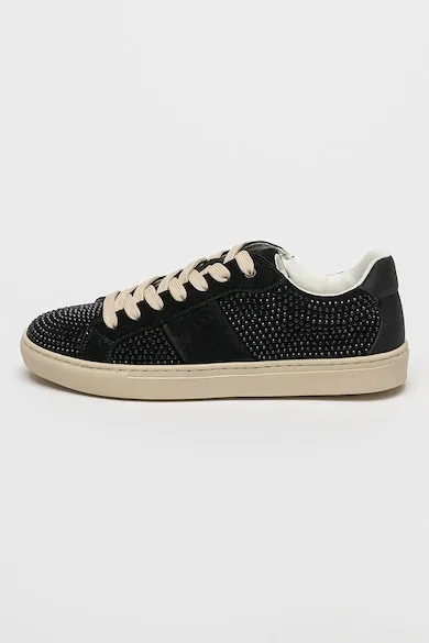 Pantofi sport din piele intoarsa decorati cu strasuri - Negru