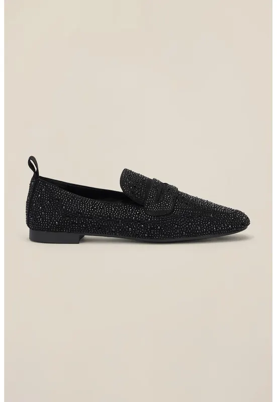 Pantofi loafer cu strasuri - Negru