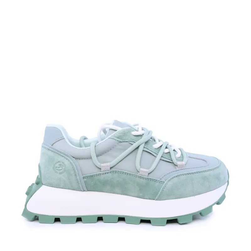 Sneakers femei cu șiret dublu verzi din piele întoarsă și textil 1991DP0480VV