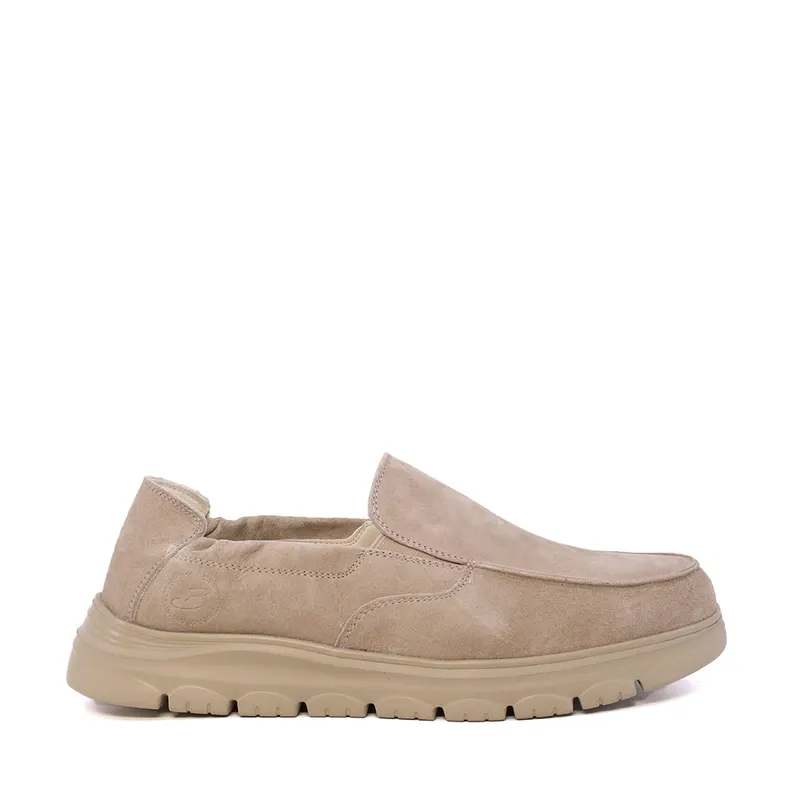Pantofi tip mocasin bărbați bej din piele întoarsă 3851BM809VBE