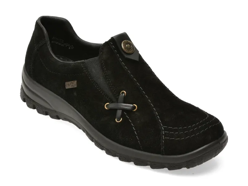 Pantofi RIEKER negri, L7171, din piele intoarsa