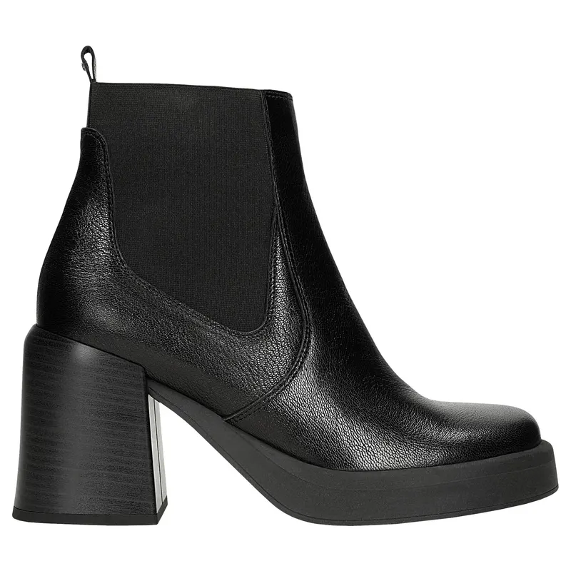 Ghete Chelsea negre din piele cu toc masiv