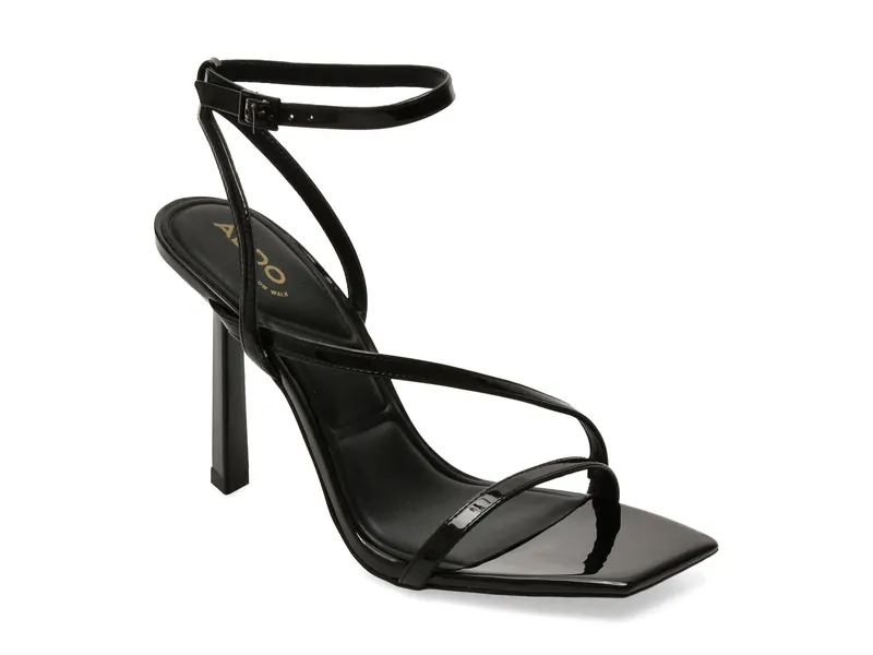 Sandale elegante negre, SCINTILLA 001, din piele ecologica lacuita