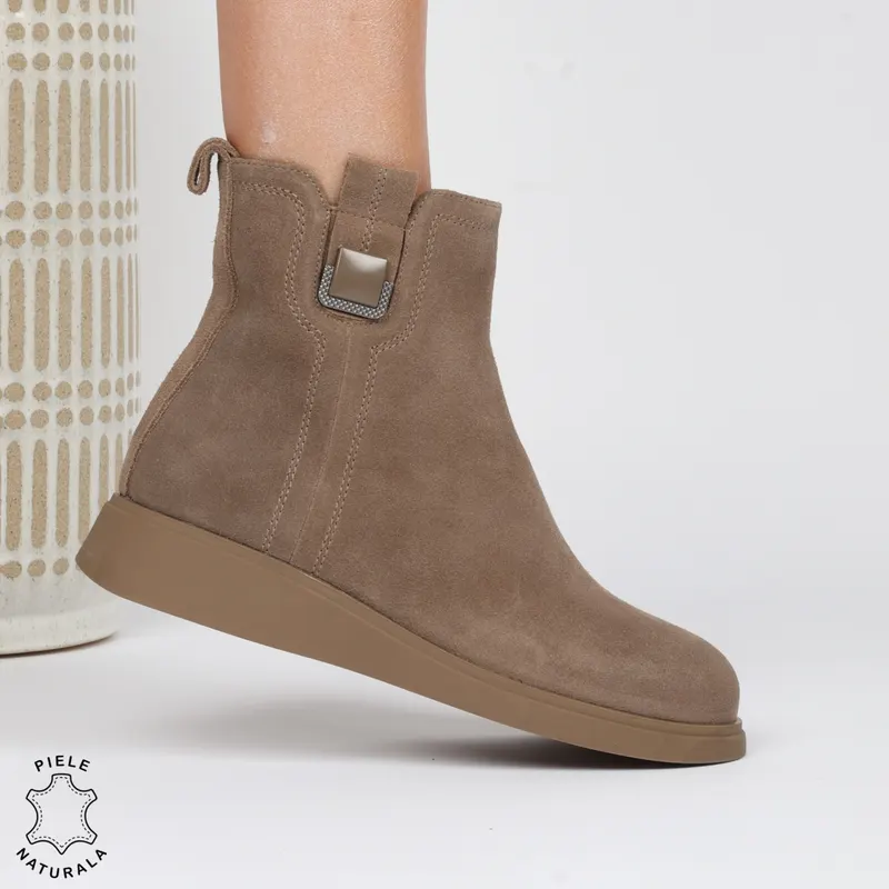 GHETE DAMA PIELE NATURALA cu fermoar lateral și talpă confortabilă CRL1483 khaki