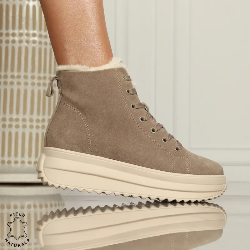 Ghete Dama IMBLANITE DIN Piele Naturala SUEDE CRL1298 KHAKI