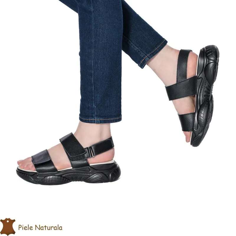 Sandale Dama din Piele naturală cu Platforma CRL0125 NEGRU