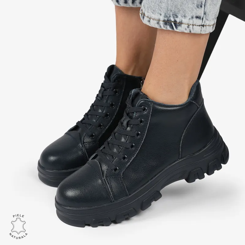 Ghete Dama DIN Piele Naturala CU TALPA ADERENTA CRL1299 BLEUMARIN