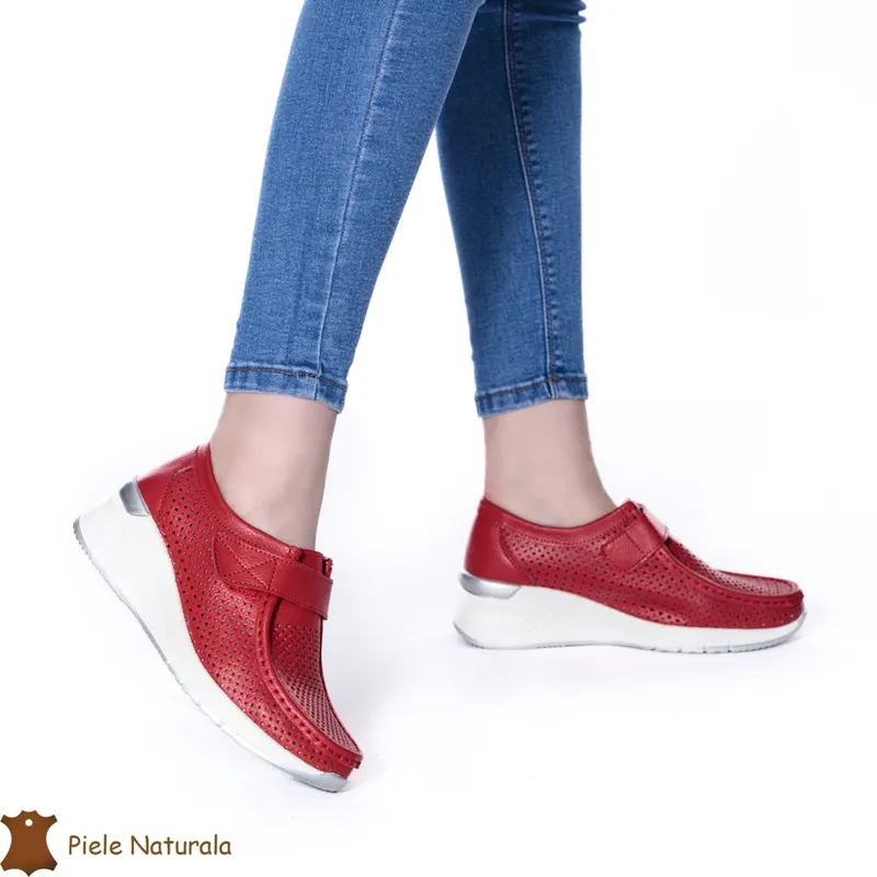 Pantofi perforați Roși din Piele naturală CRL0115