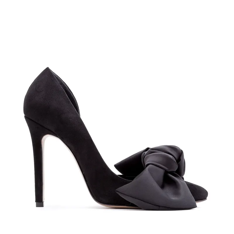 Pantofi Samantha cu Funda, Piele Intoarsa, Negri