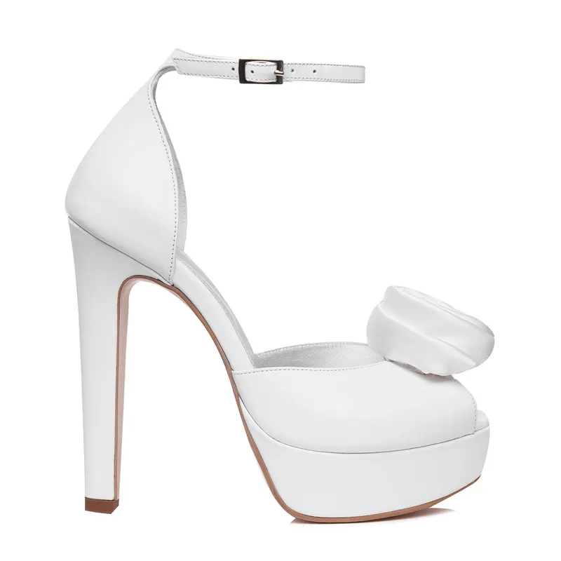 Sandale Rose cu Platforma, Piele Naturala, Albe - 37 / 14 cm - Subtire