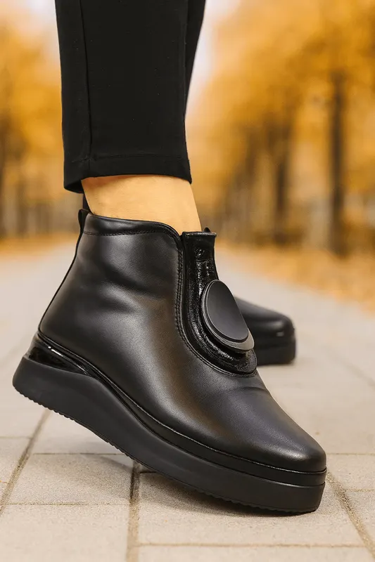 Ghete Casual din Piele Box Negre cu Accesoriu - WERSY