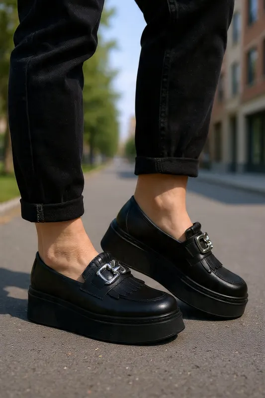 Pantofi tip Mocasin din Piele Negri - ALEA BLACK