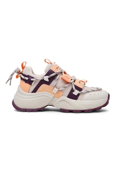 Pantofi sport masivi cu garnituri de plasa Tazmania - Roz somon/Alb murdar/Violet pruna
