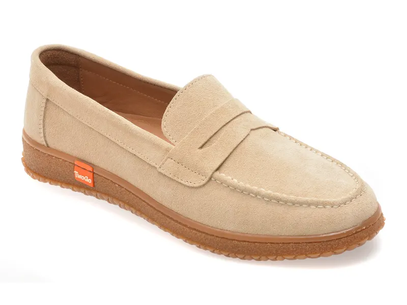 Mocasini bej, TG1899, din piele intoarsa