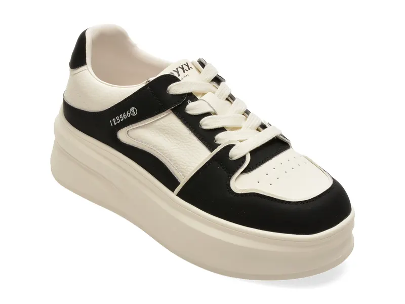 Pantofi sport alb-negru, 66182, din piele naturala
