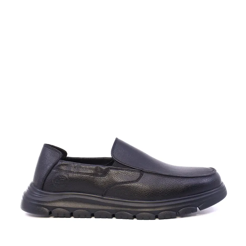 Pantofi tip mocasin bărbați negri din piele 3851BM809N