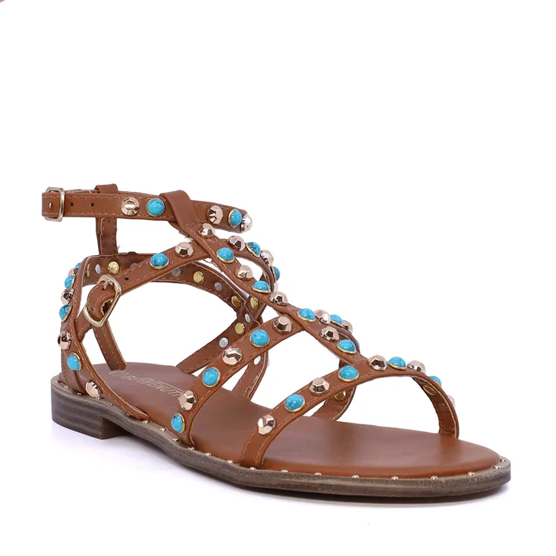 Sandale romane femei maro cu accesorii 3931DS2255M — imaginea 2
