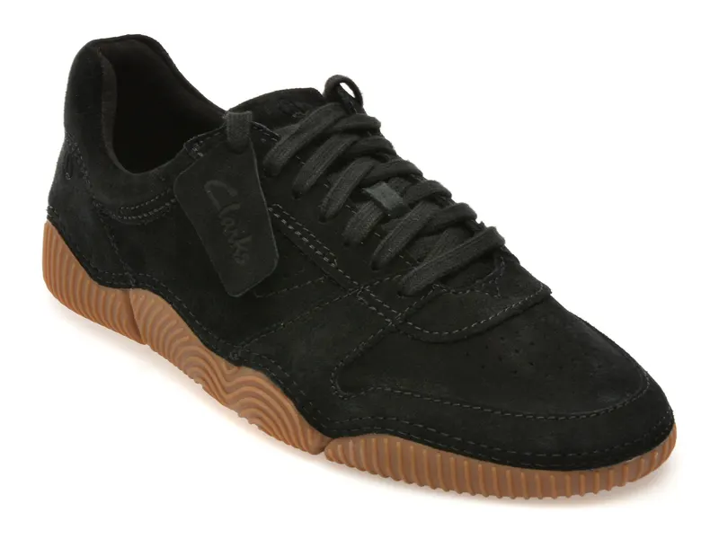 Pantofi sport CLARKS negri, SHARPHAM LACE, din piele intoarsa