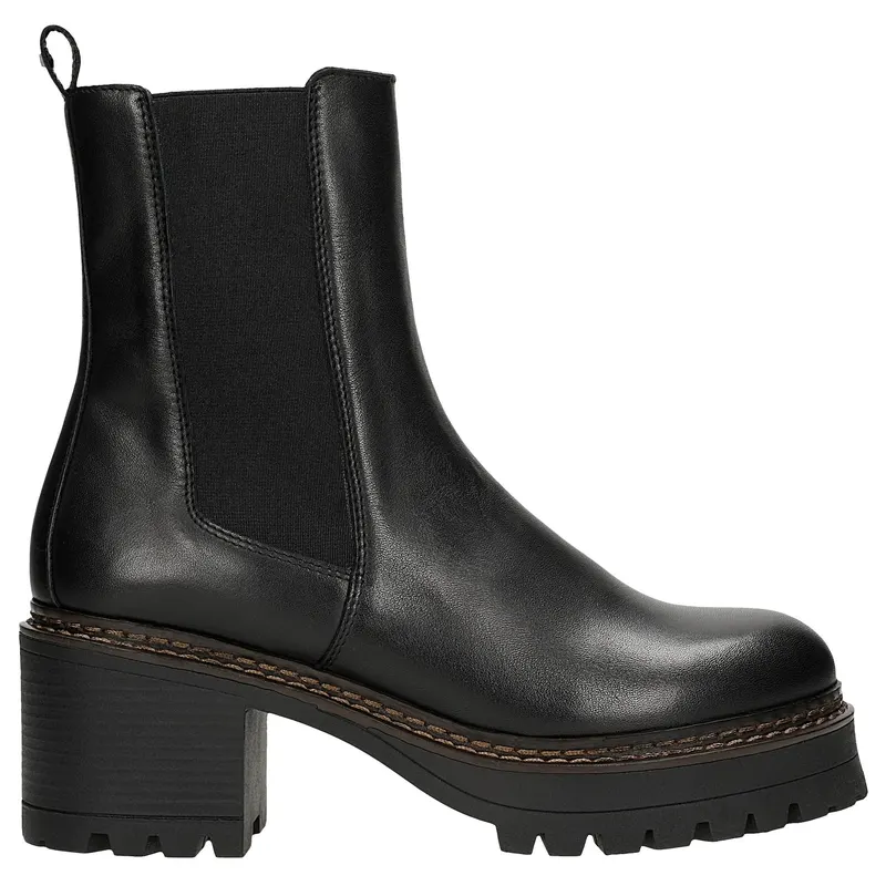 Ghete Chelsea din piele negre cu toc masiv