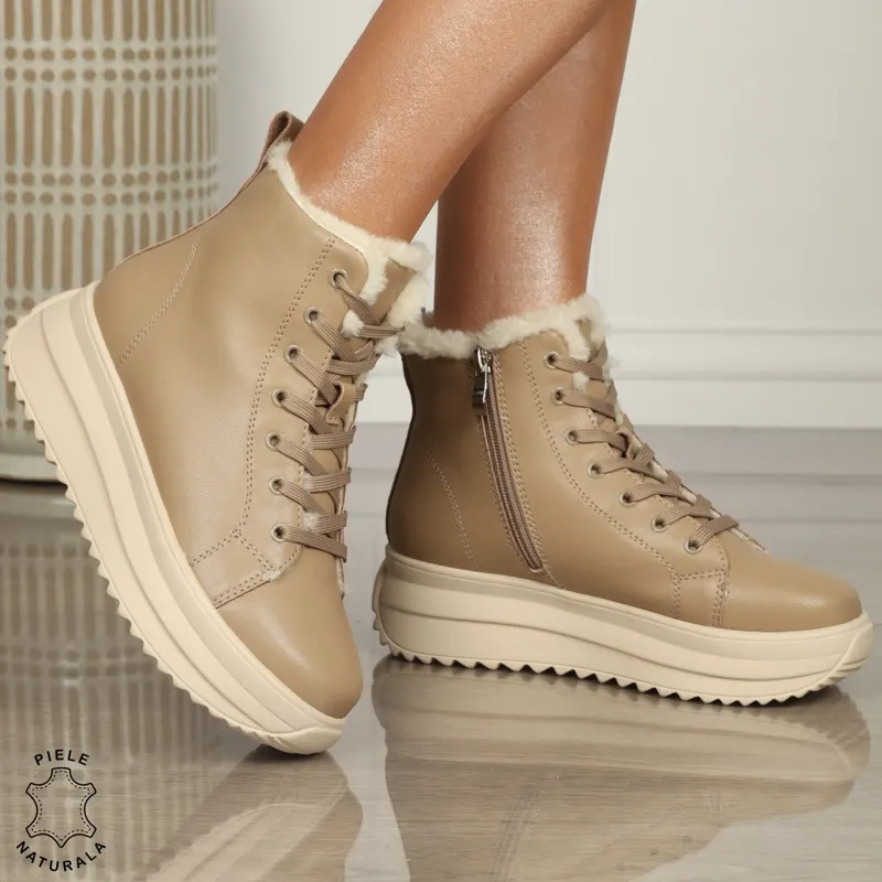 Ghete Dama IMBLANITE DIN Piele Naturala CRL1298 KHAKI