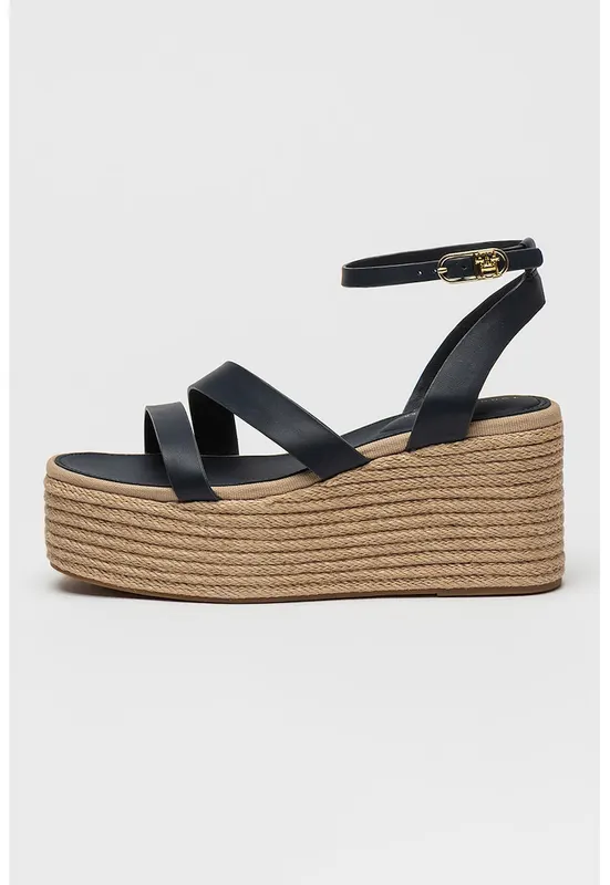 Sandale flatform din piele - Bleumarin