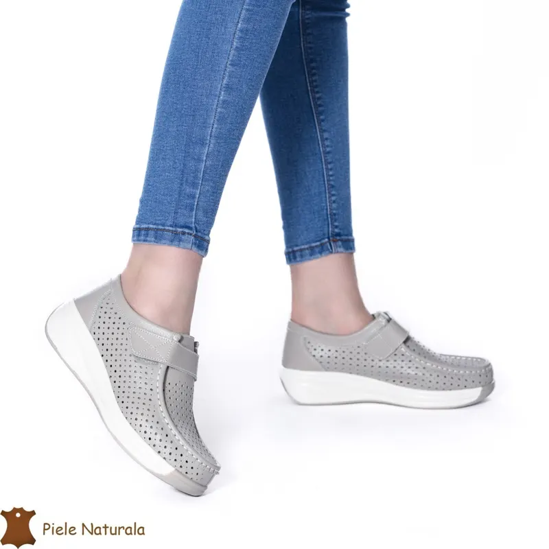 Pantofi Perforati Dama Piele naturală CRL0106 GRI
