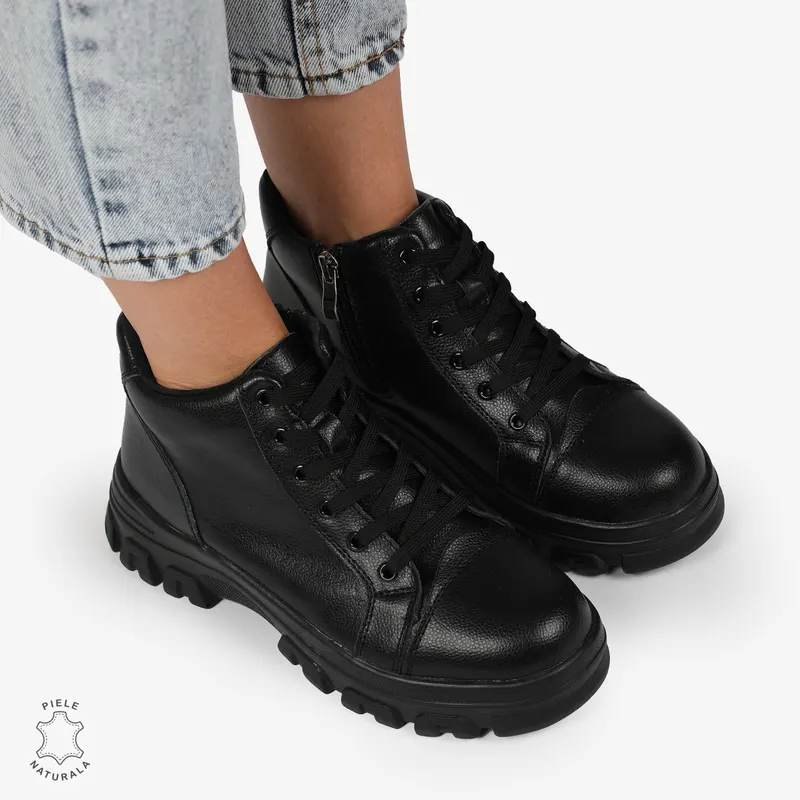 Ghete Dama DIN Piele Naturala CU TALPA ADERENTA CRL1299 NEGRU
