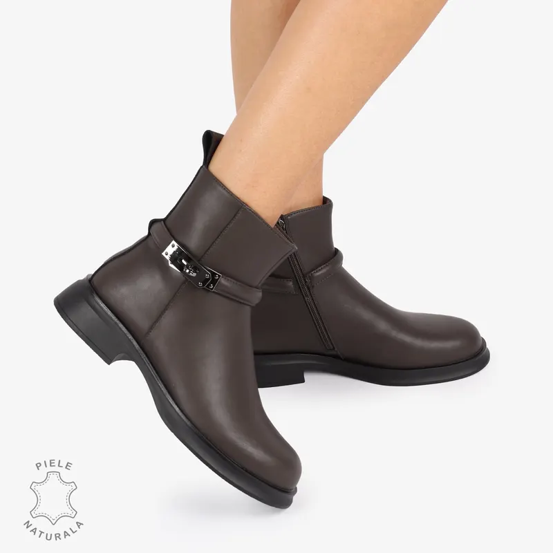GHETE DAMA PIELE NATURALA cu Cataramă Metalică CRL1241 MARO