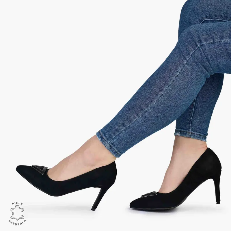 Pantofi Eleganți dama din Piele Naturala INTOARSA CRL0979 NEGRU