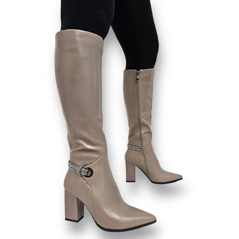 CIZME DAMA din PIELE ECOLOGICA cu FERMOAR CRL0920 CULOARE: Khaki