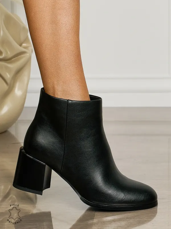 Botine DAMA din PIELE NATURALA CU TOC GROS CRL1507 Negru