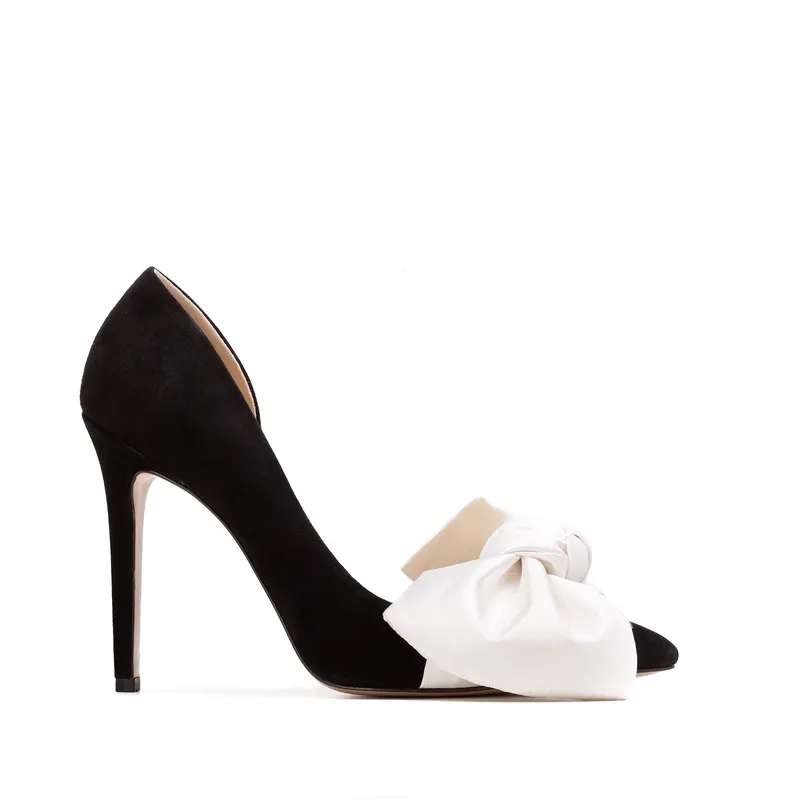 Pantofi Samantha cu Funda, Piele Intoarsa, Negru/Alb