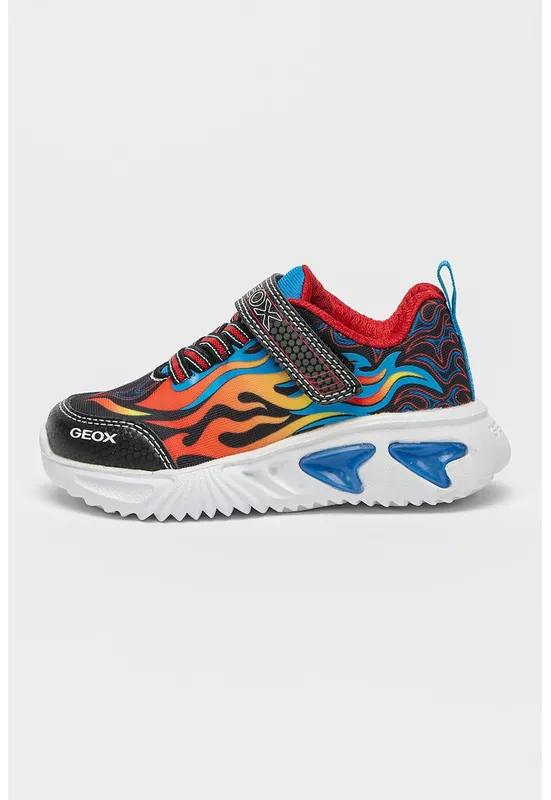 Pantofi sport cu velcro si design grafic - Rosu/Negru/Portocaliu