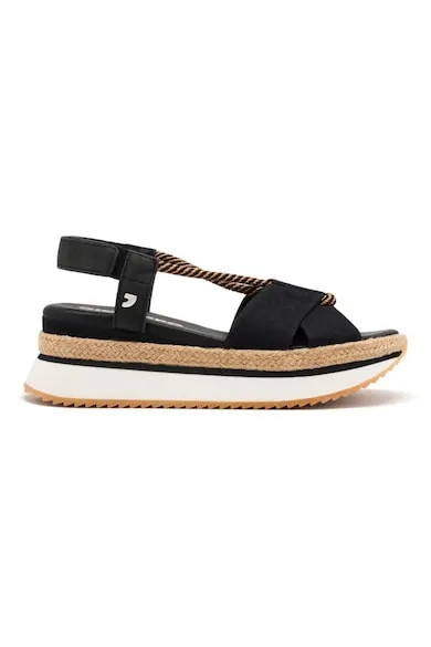 Sandale din panza cu talpa wedge - Negru