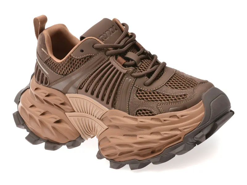 Pantofi sport maro, 8951A, din material textil si piele naturala