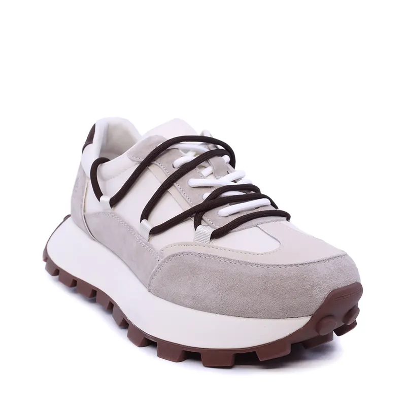 Sneakers femei cu șiret dublu bej din piele întoarsă și textil 1991DP0480VBE — imaginea 2