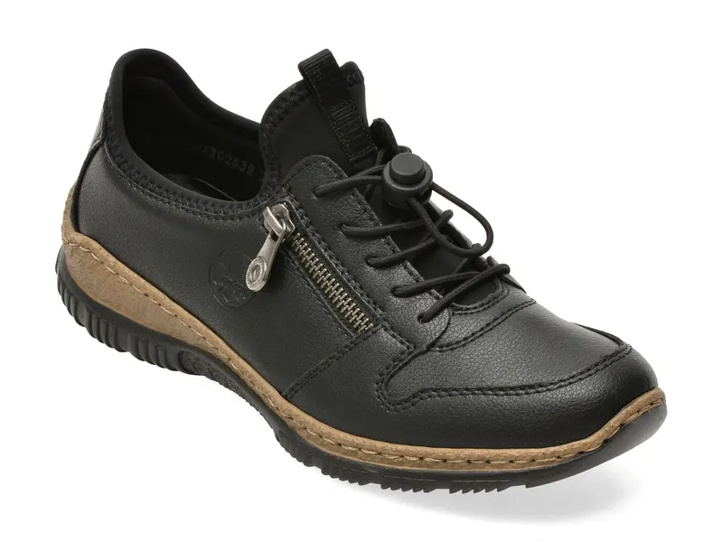 Pantofi sport RIEKER negri, N32G0, din piele naturala