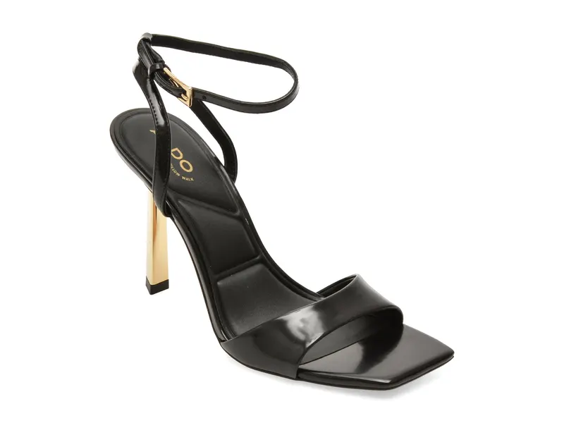 Sandale elegante negre, ILLUSTRIOUS 001, din piele ecologica