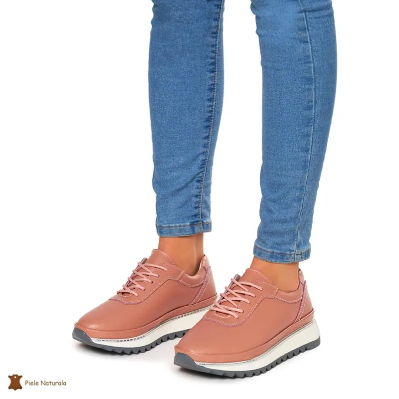 Pantofi Casual dama din Piele naturala cu talpa groasa CRL0048 ROZ