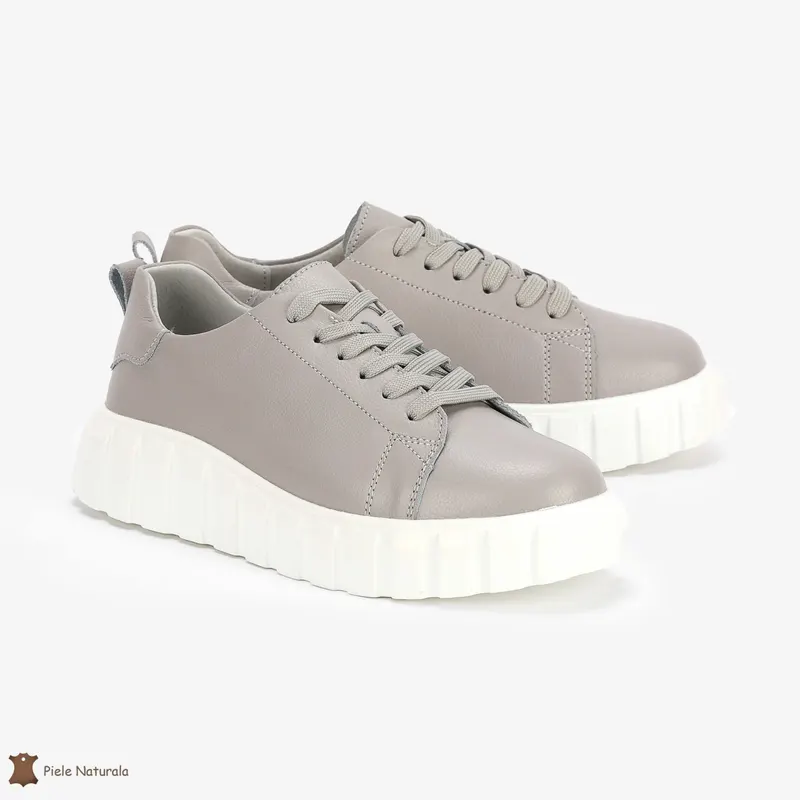 Pantofi Casual de dama din Piele naturala cu talpa groasa CRL0492 GRI