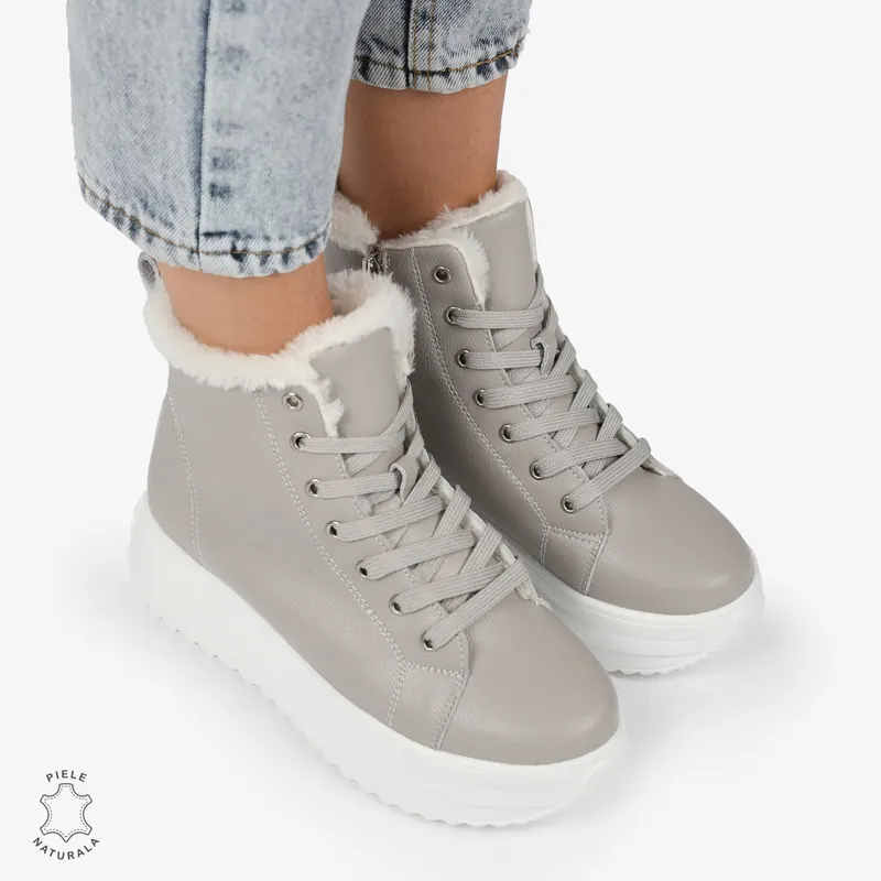 Ghete Dama IMBLANITE DIN Piele Naturala CRL1298 GRI