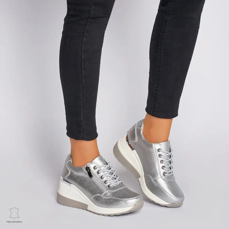 Pantofi Casual dama din Piele Naturala CRL0068 ARGINTIU